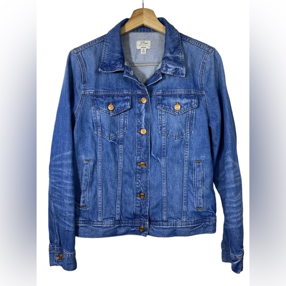 J. Crew Denim Jacket Womens M Classic Trucker 100% Cotton Blue Jean Faded Wash